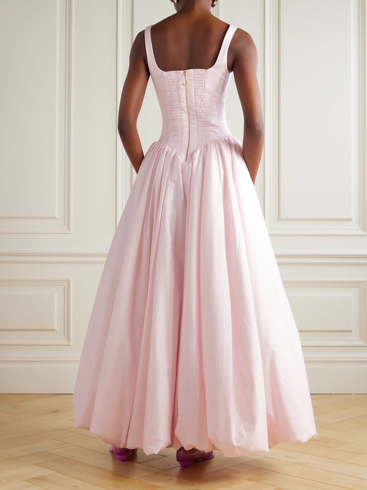 Alani Asymmetric Ruffled Pleated Cotton-twill Gown - Pink