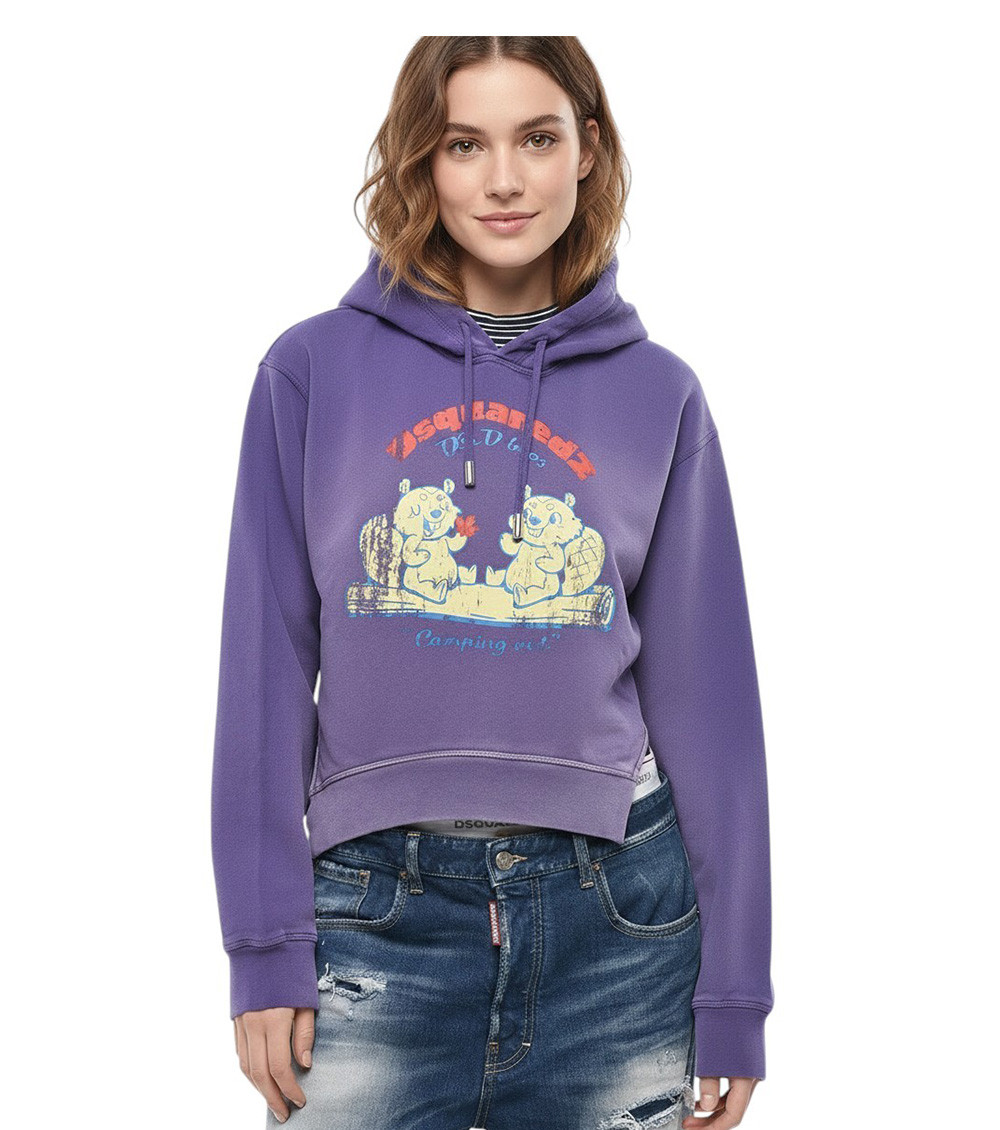Purple Graphic Hood Sweatshirt