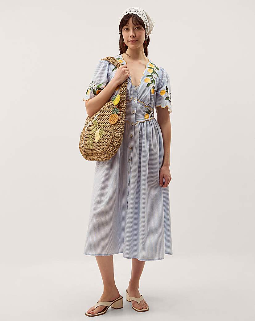 Monsoon Marisol Lemon Stripe Midi Dre