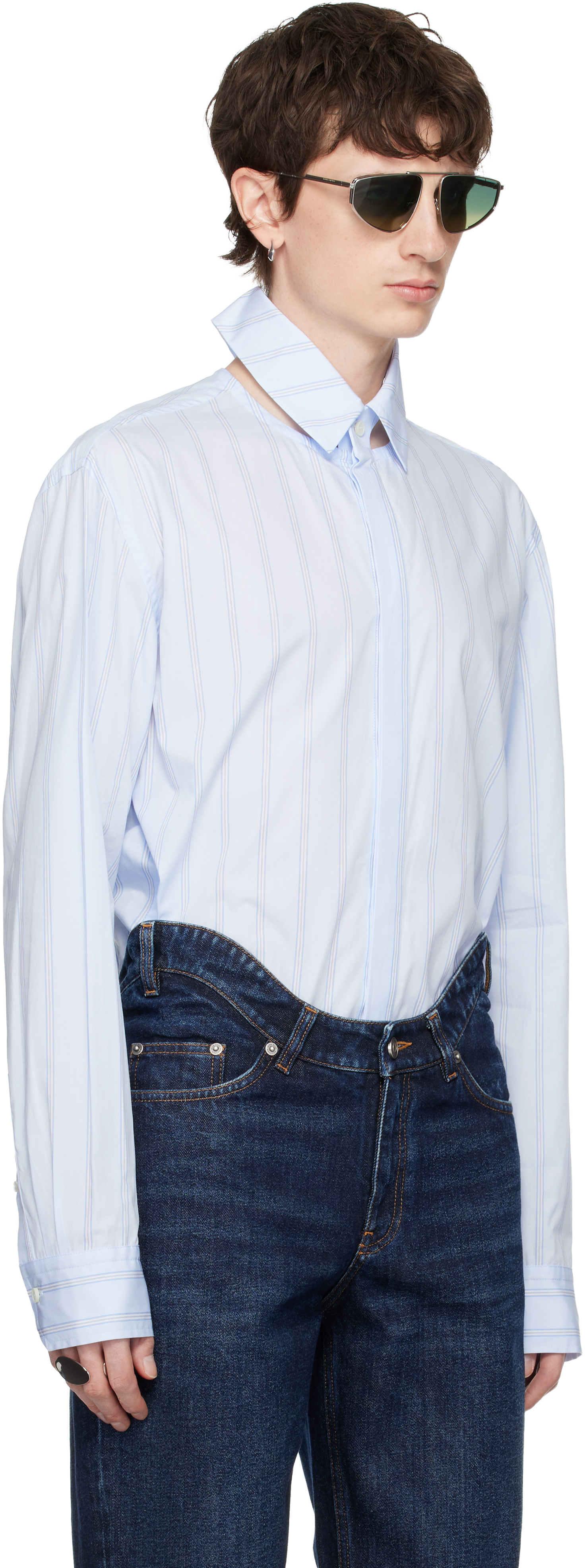 Blue Pinstriped Floating Collar Shirt