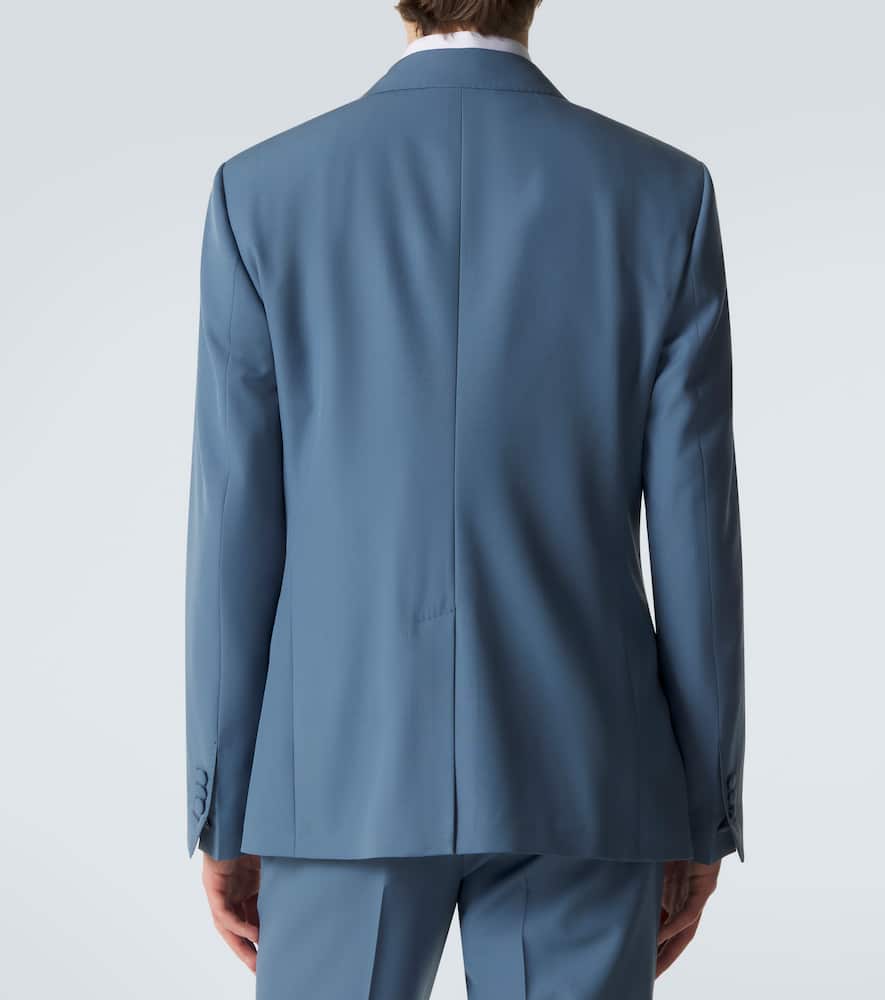 Double-breasted wool poplin suit jacket