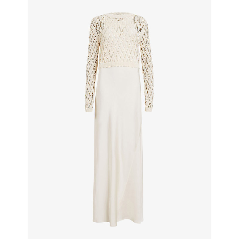 Womens Cream White Erin Two-in-one Crochet-jumper Organic-cotton Maxi Dress