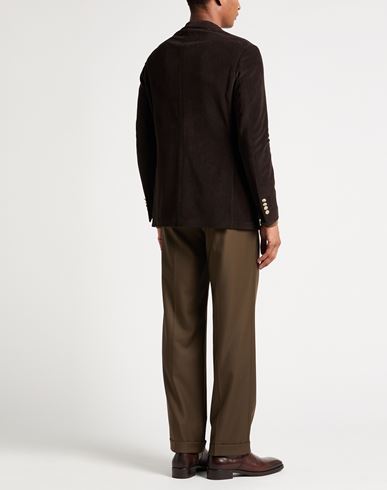 Man Blazer Dark brown Size 36 Cotton, Goat skin