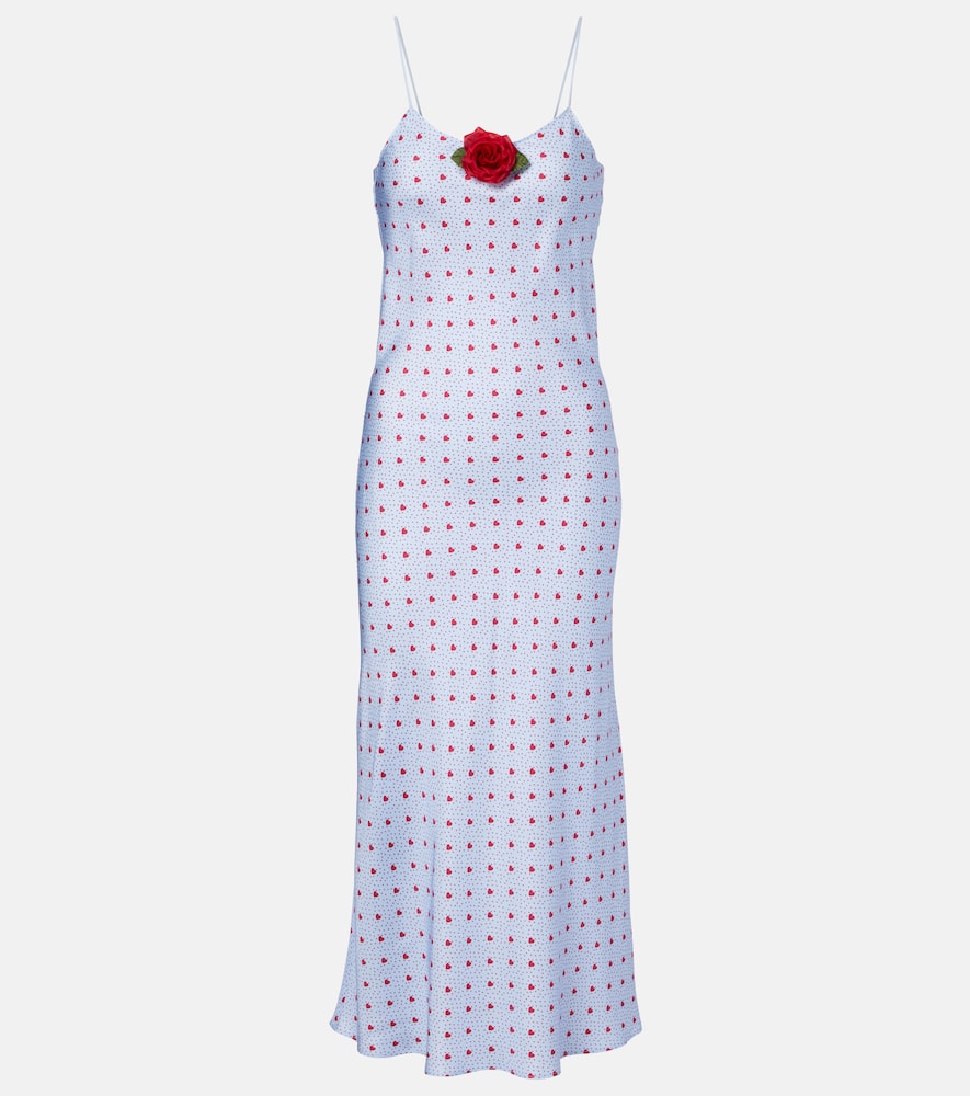 Floral-appliqué printed silk slip dress