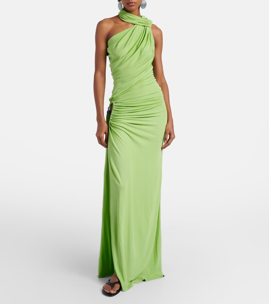 Cutout embellished draped maxi dress