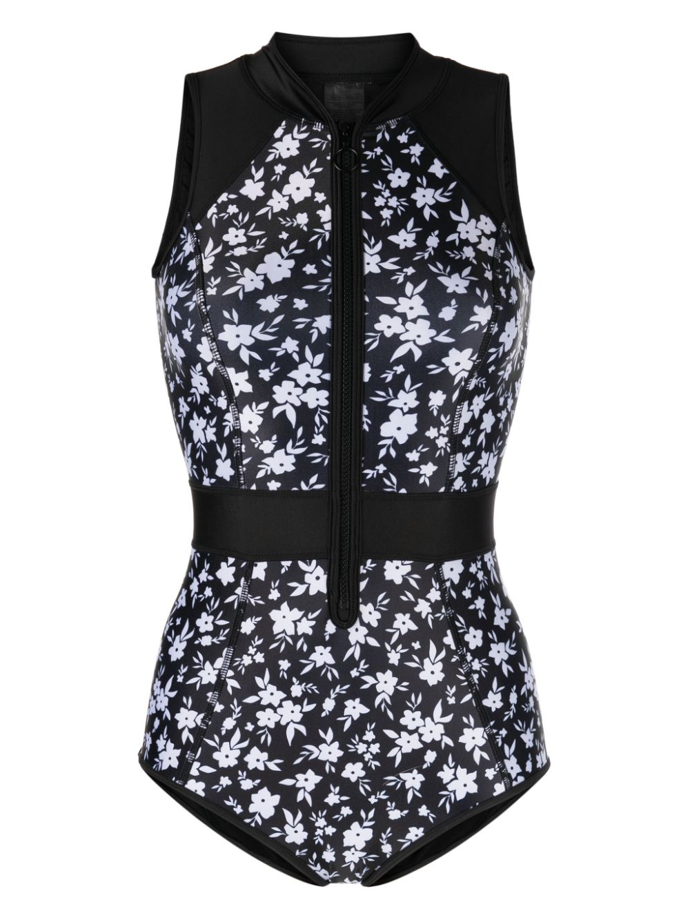 Floral-print zip-up swimsuit - Black