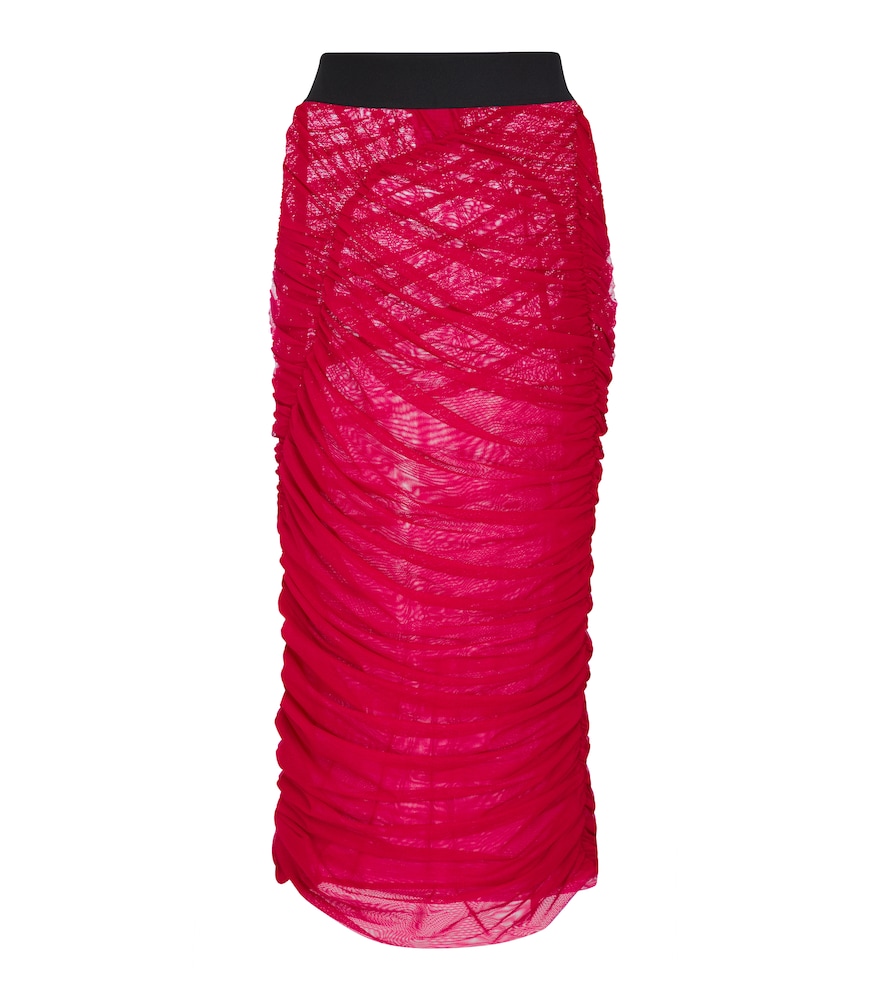 Ruched mesh midi skirt