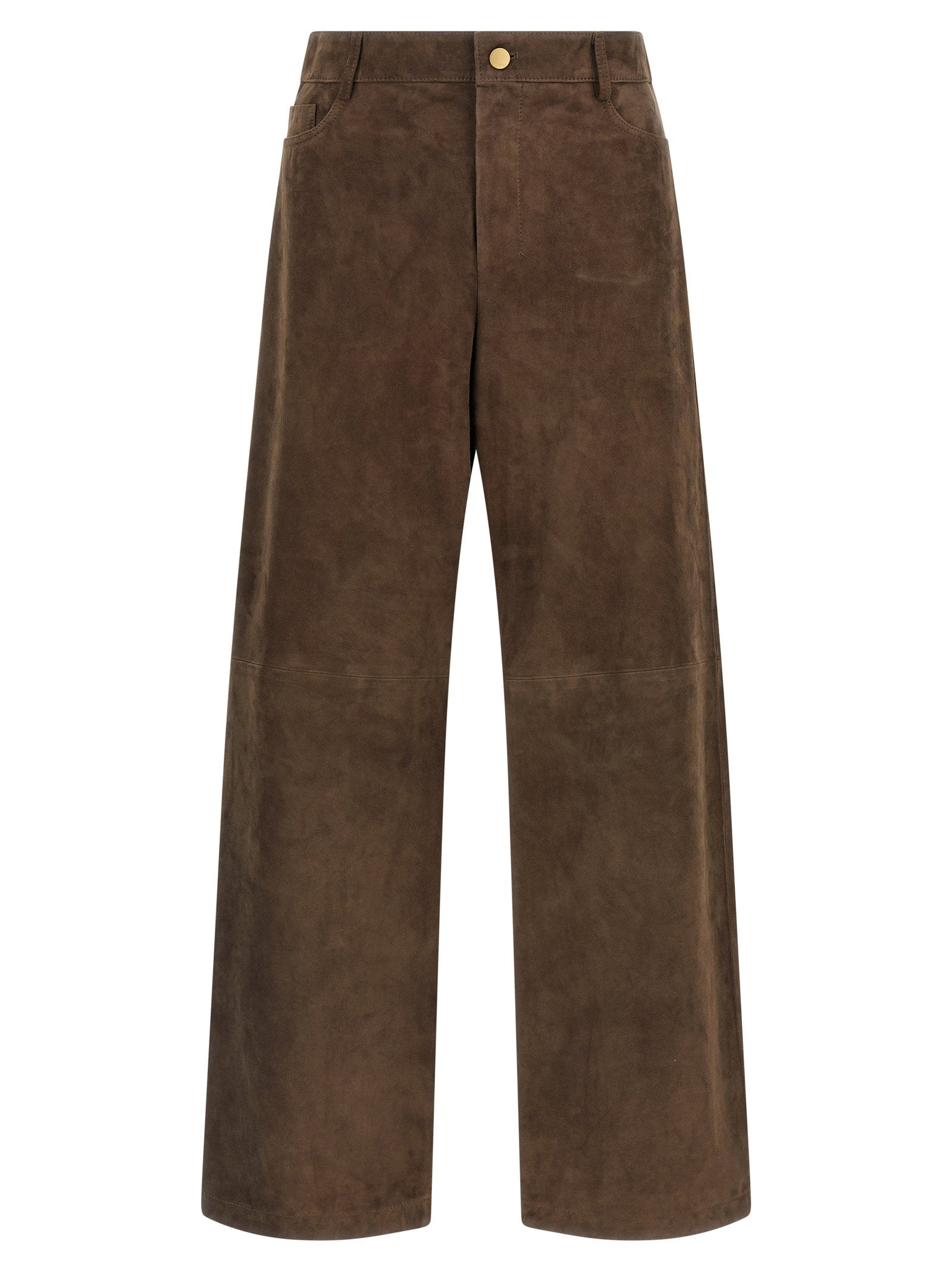 Suede Panel-Construction Trousers — Brown