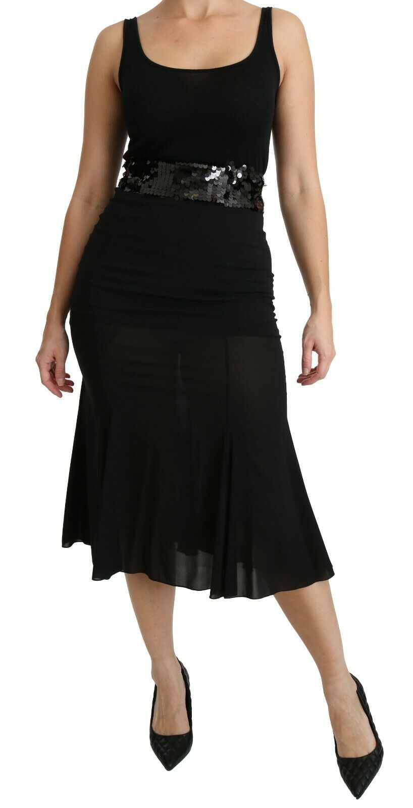 Sequined Silk Mermaid Skirt — Black
