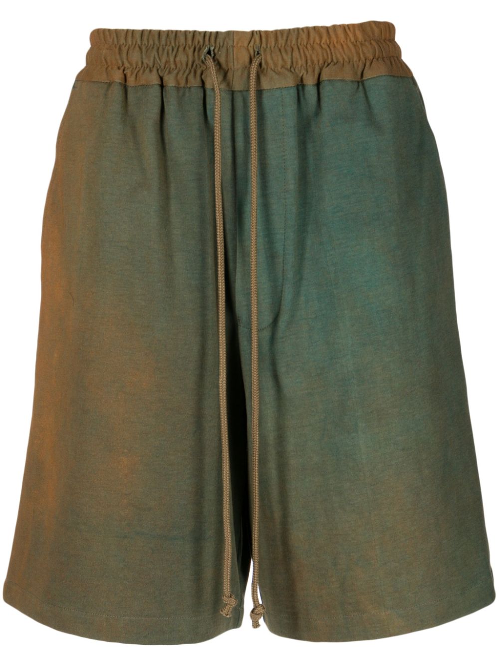 Bleached-effect drawstring cotton shorts - Brown