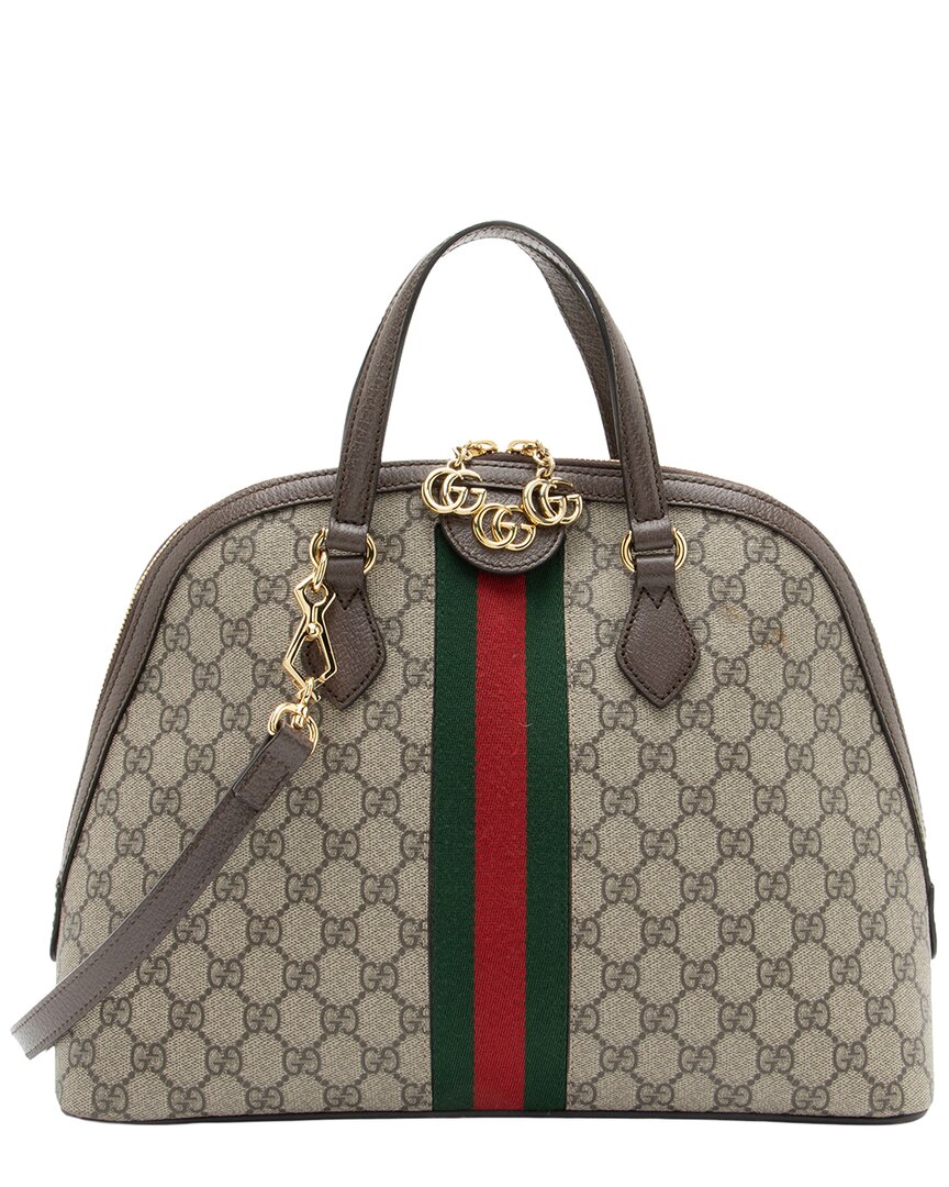 Beige, Brown GG Supreme Canvas GG Supreme Ophidia Dome Satchel  (Authentic Pre-Loved)