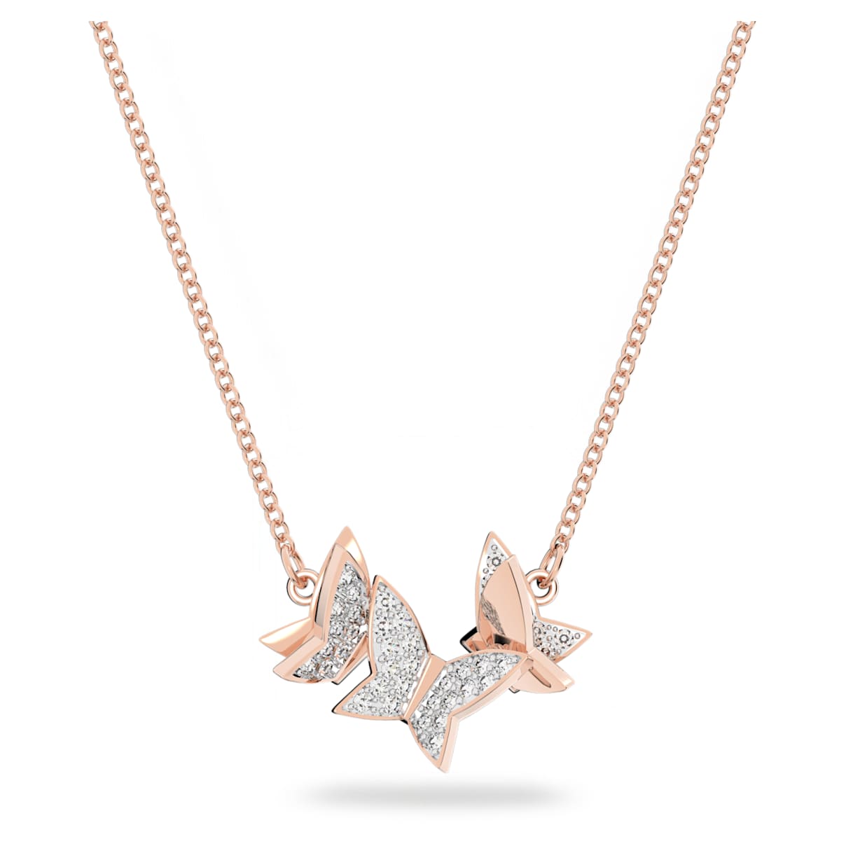 Idyllia Lilia necklace, Butterfly, White, Rose gold-tone plated