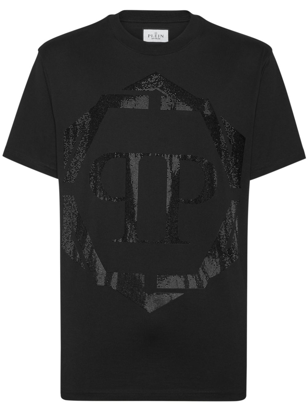 Rhinestone-logo cotton t-shirt - Black