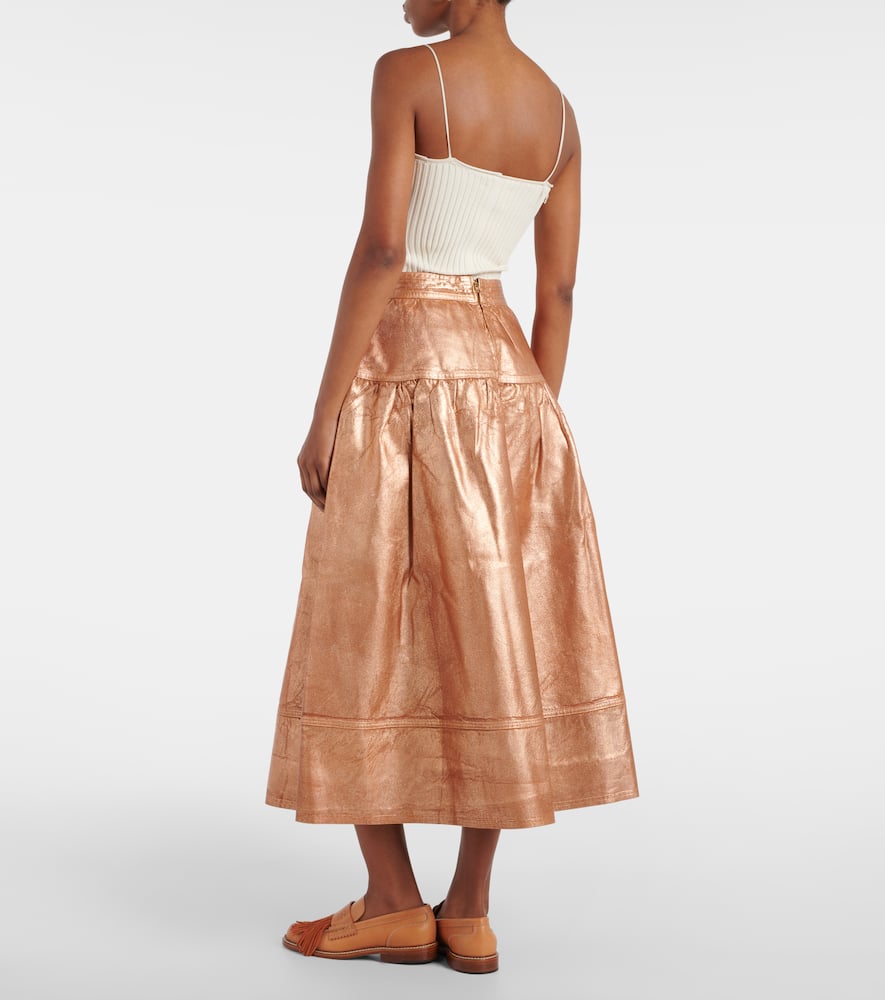 Astrid foiled denim midi skirt
