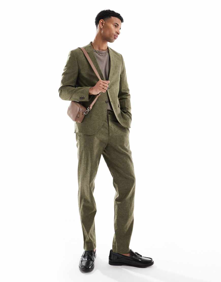 Premium linen mix suit pants in olive green