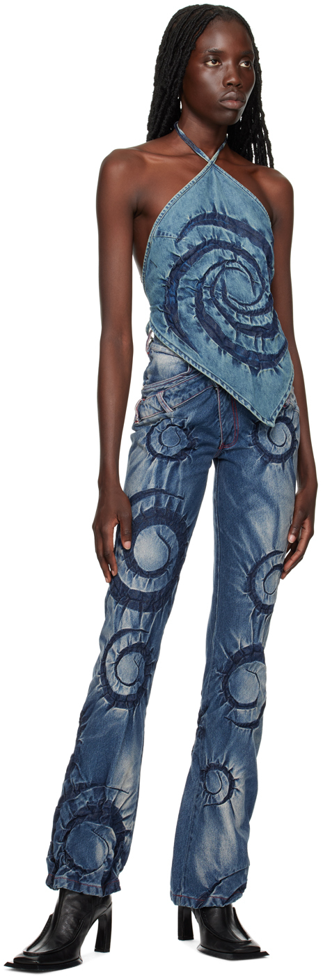 Blue flower denim jeans