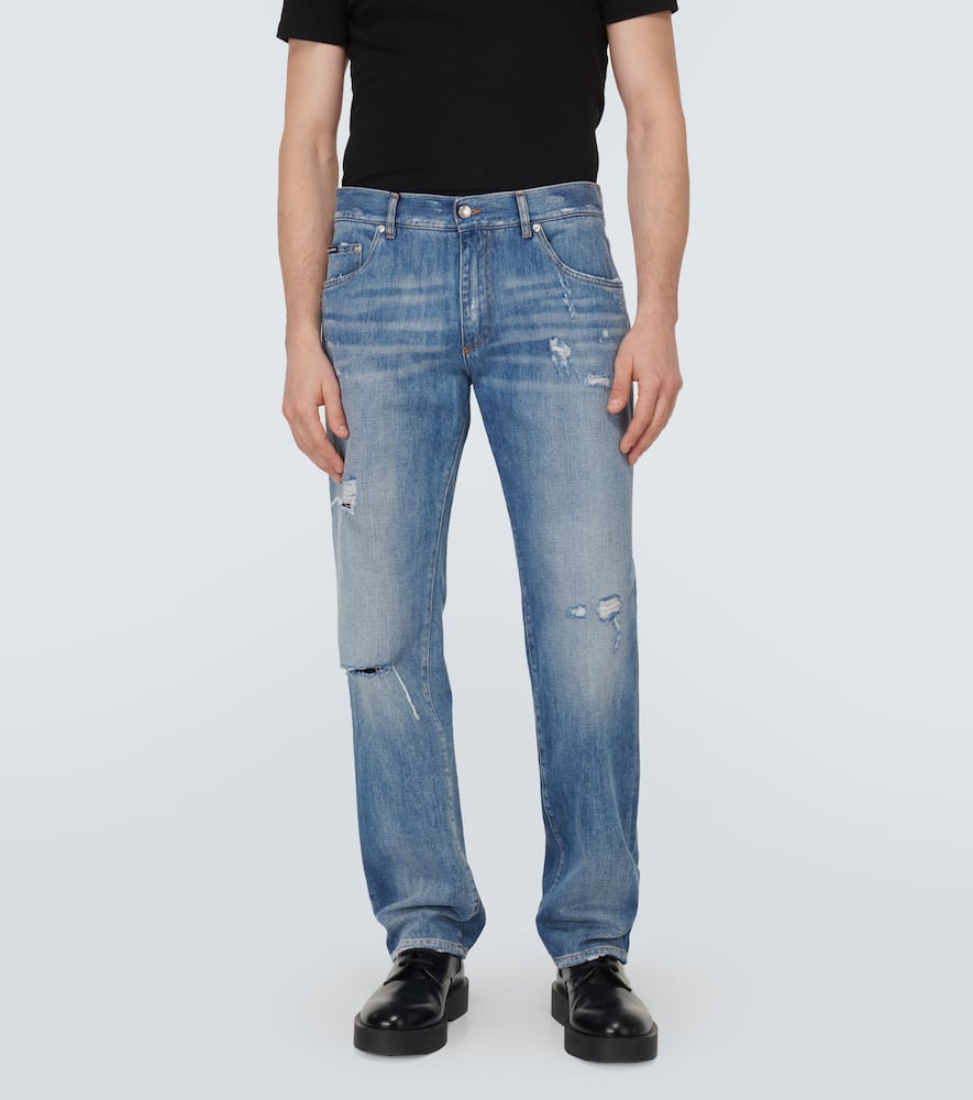 Distressed straight jeans
