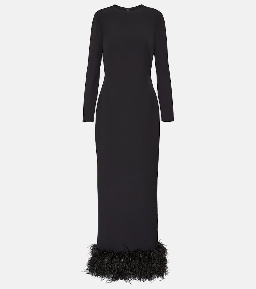 Safiyaa Feather-trimmed crêpe gown