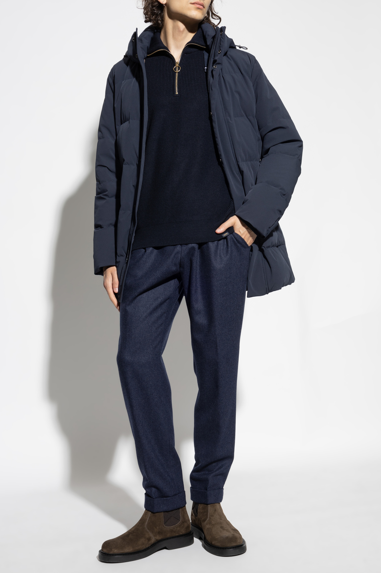 Sweater With A Zip Neckline, Men's, Navy Blue