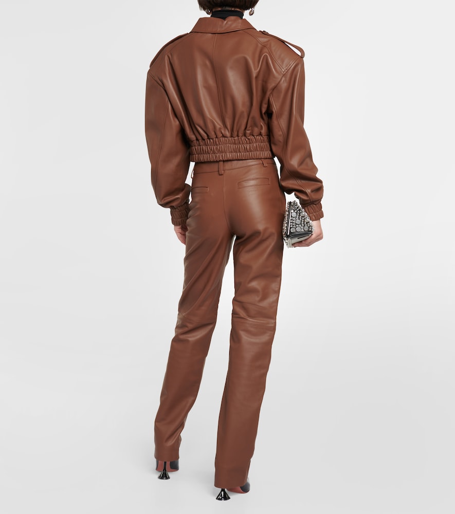 Cropped leather bomber jacket