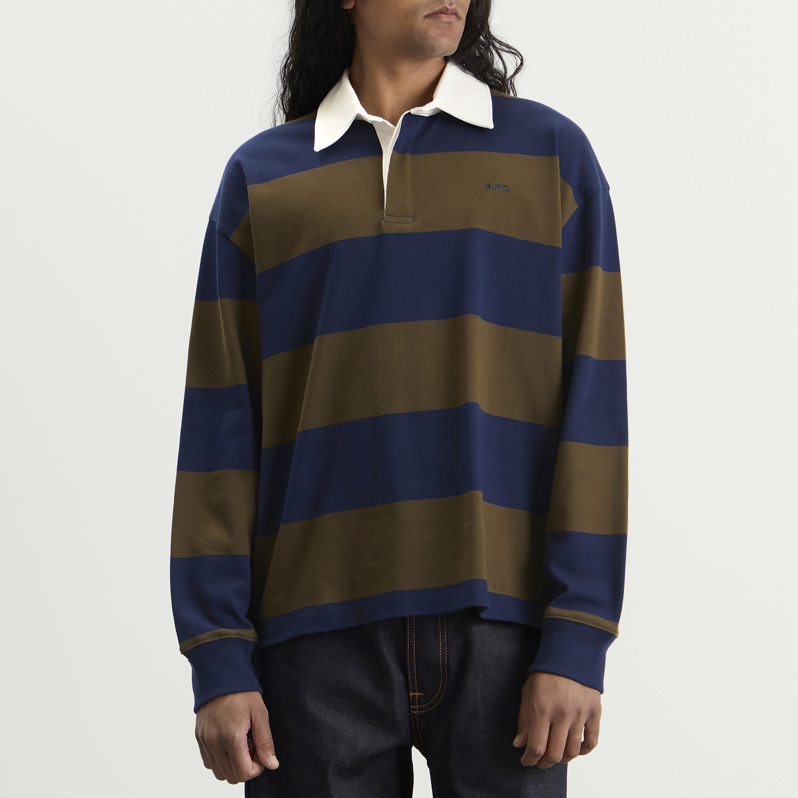 Men's Isaac Block Stripe Rugby Shirt Dark Navy