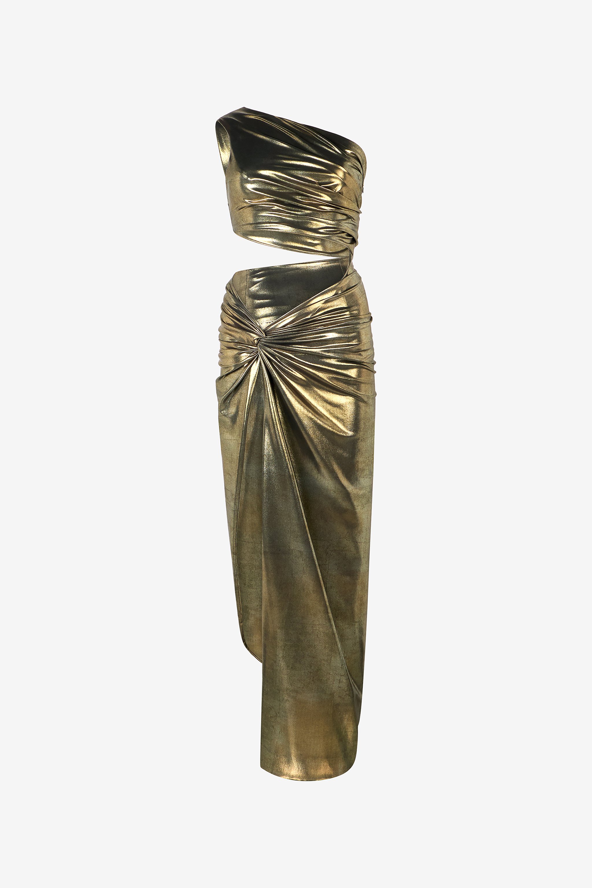 One-shoulder Gold Dress With Cut-out Detail