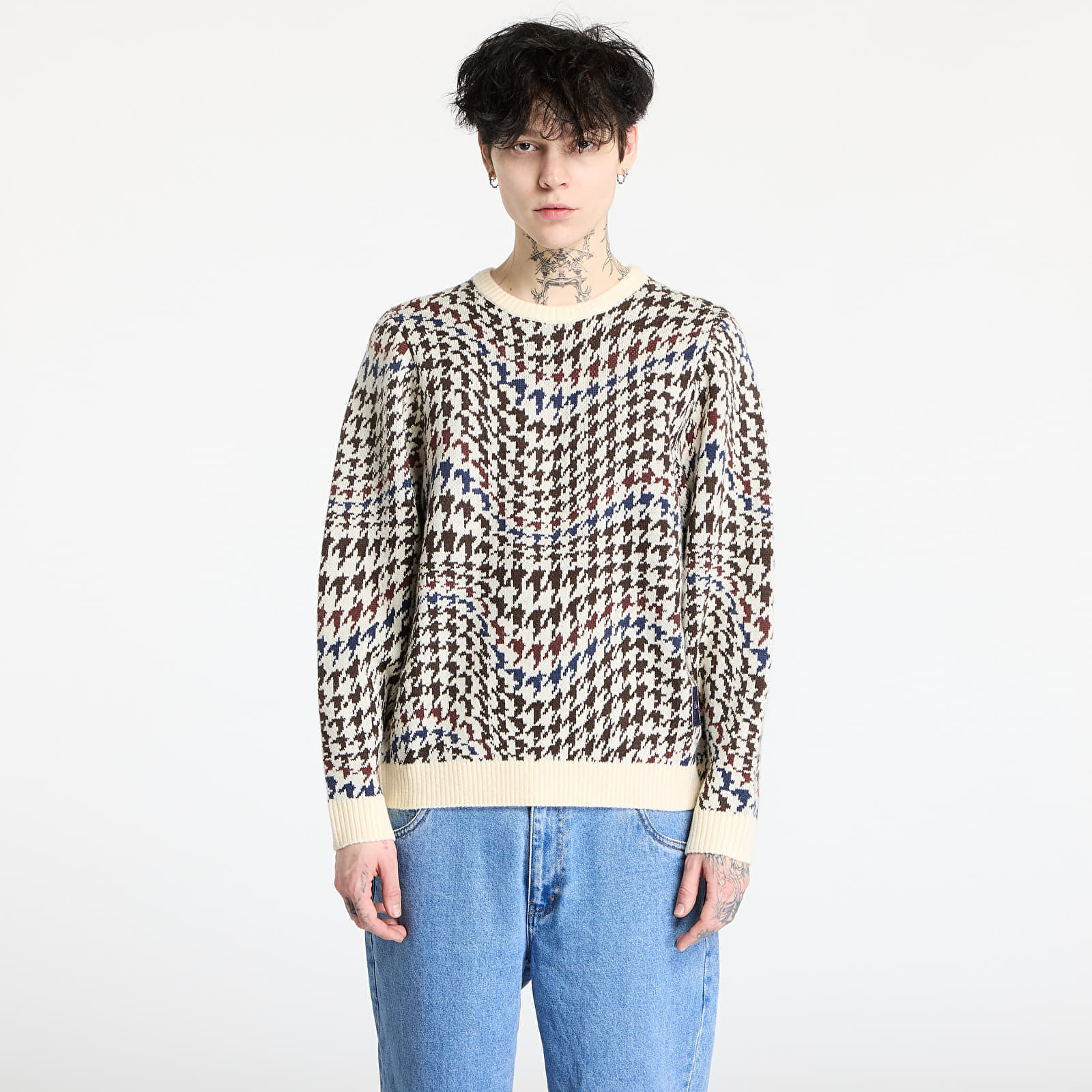 Men's Houndstooth Knit Sweater in Cream Multi