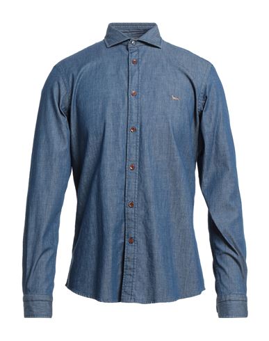 Man Denim shirt Blue Size 3XL Cotton, Elastane