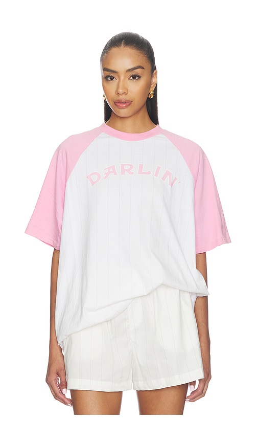 Darlin Old Skool Raglan Tee in Blush. XS also in S, M