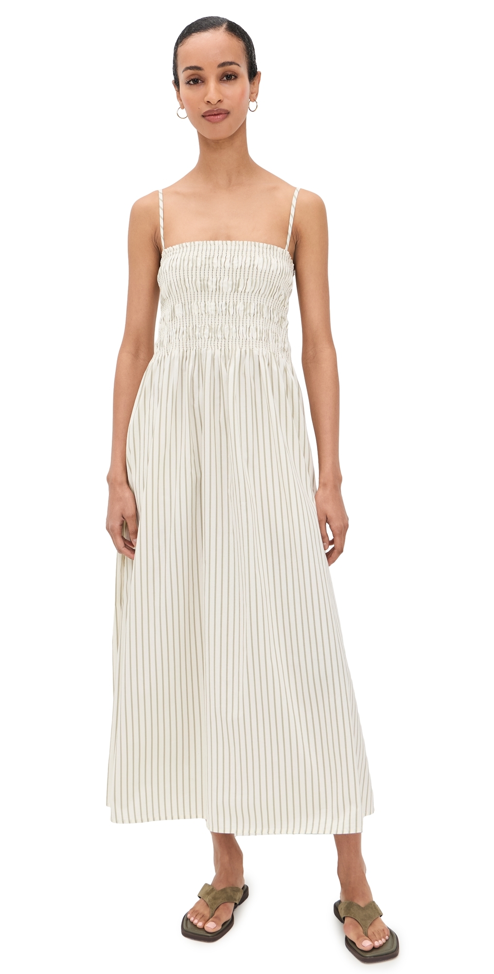 Bianca Dress Sage Egret Stripe
