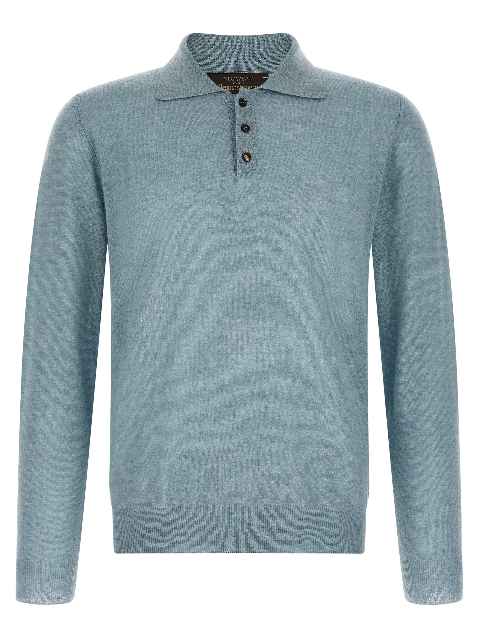 Cashmere-Blend Knit Polo — blue