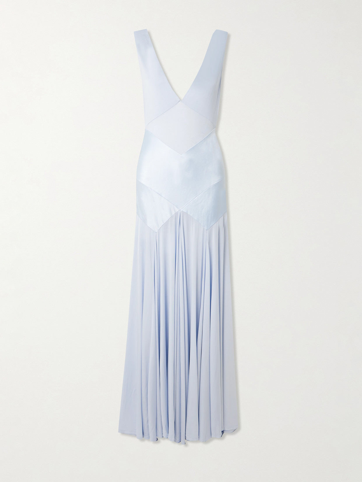 Pleated Paneled Satin And Stretch-jersey Maxi Dress