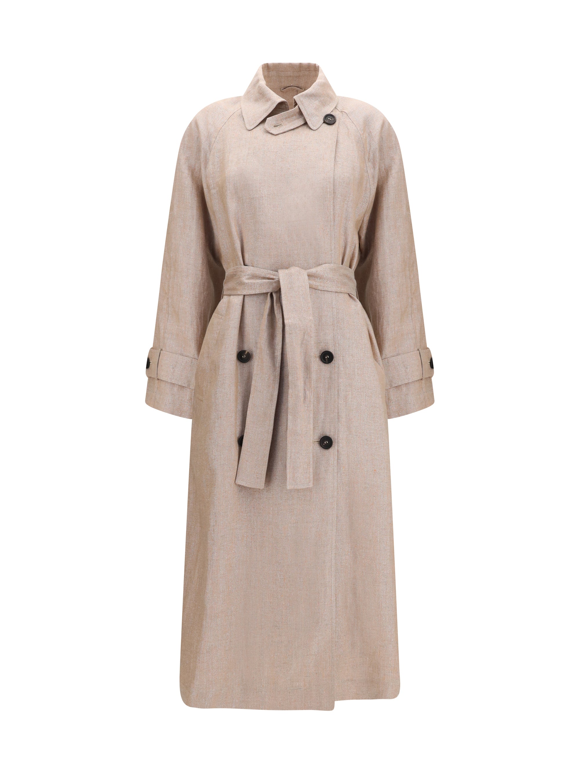 Linen with Lurex Trench Coat — Beige