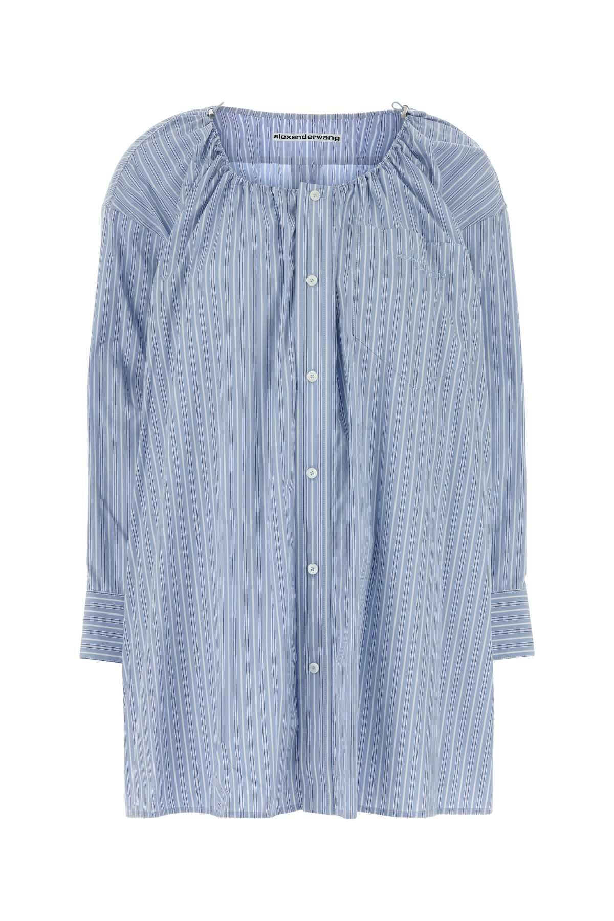 Striped Cotton Poplin Shirt Dress — Blue