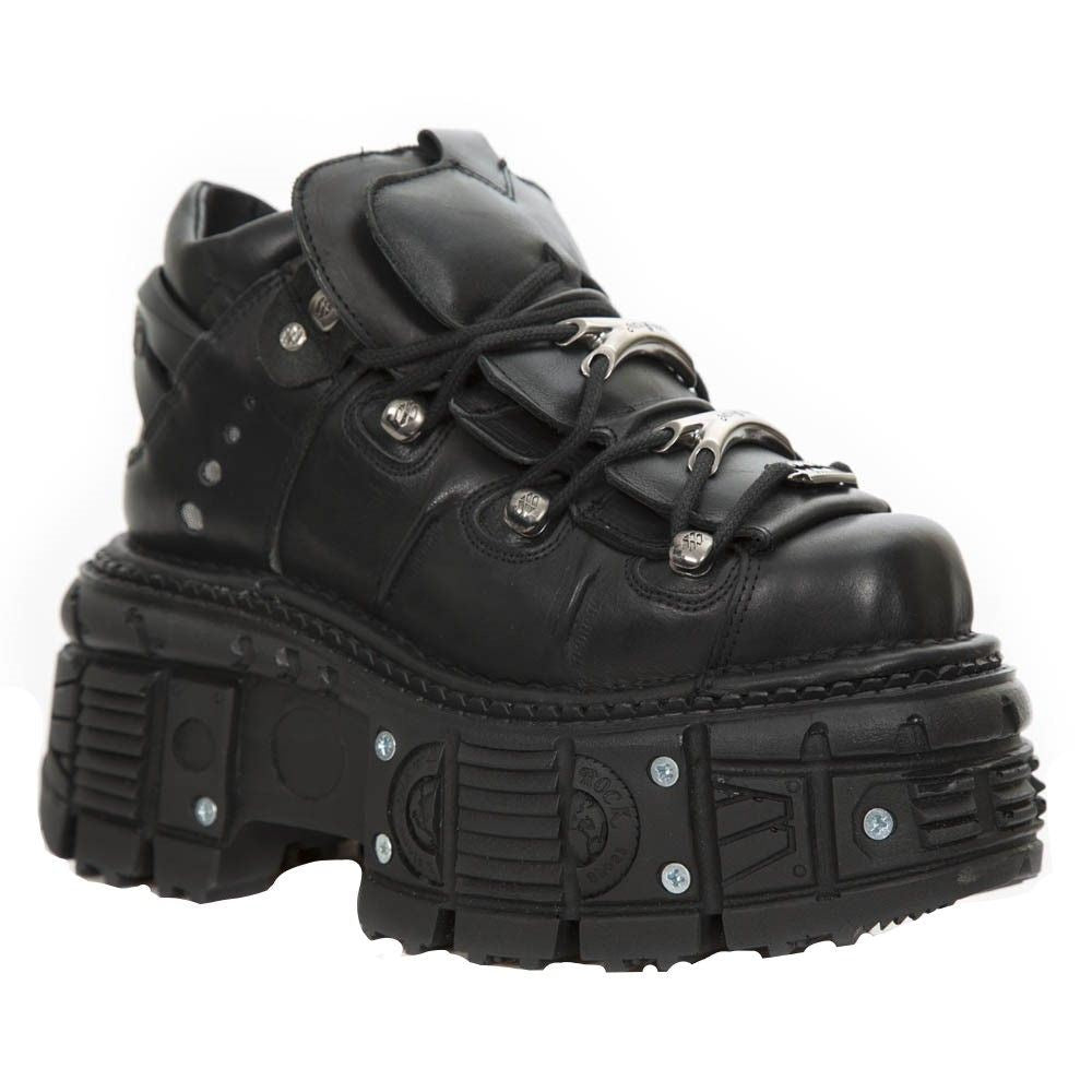 Unisex Metallic Black Leather Gothic Boots- M-TANK106-C2