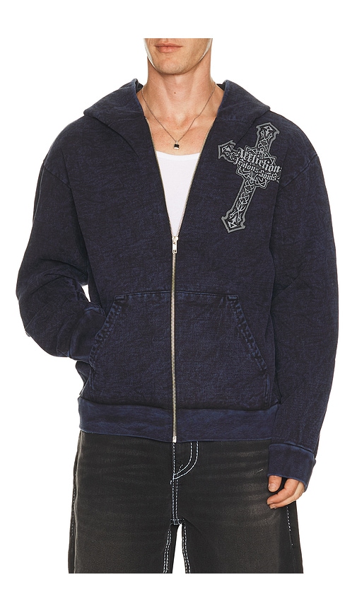 Affliction Seeker Long Sleeve Zip Hoodie in Blue. XL/1X. Also in S