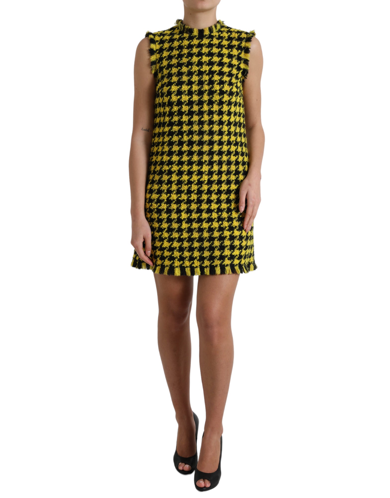 Houndstooth Virgin Wool Dress — Yellow