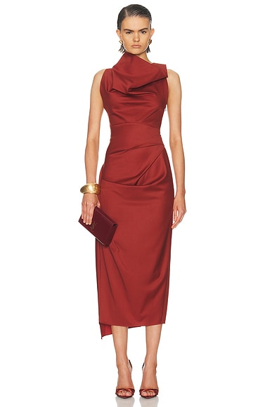 SEV Draped Dress in Terracotta - Burnt Orange. 40 also