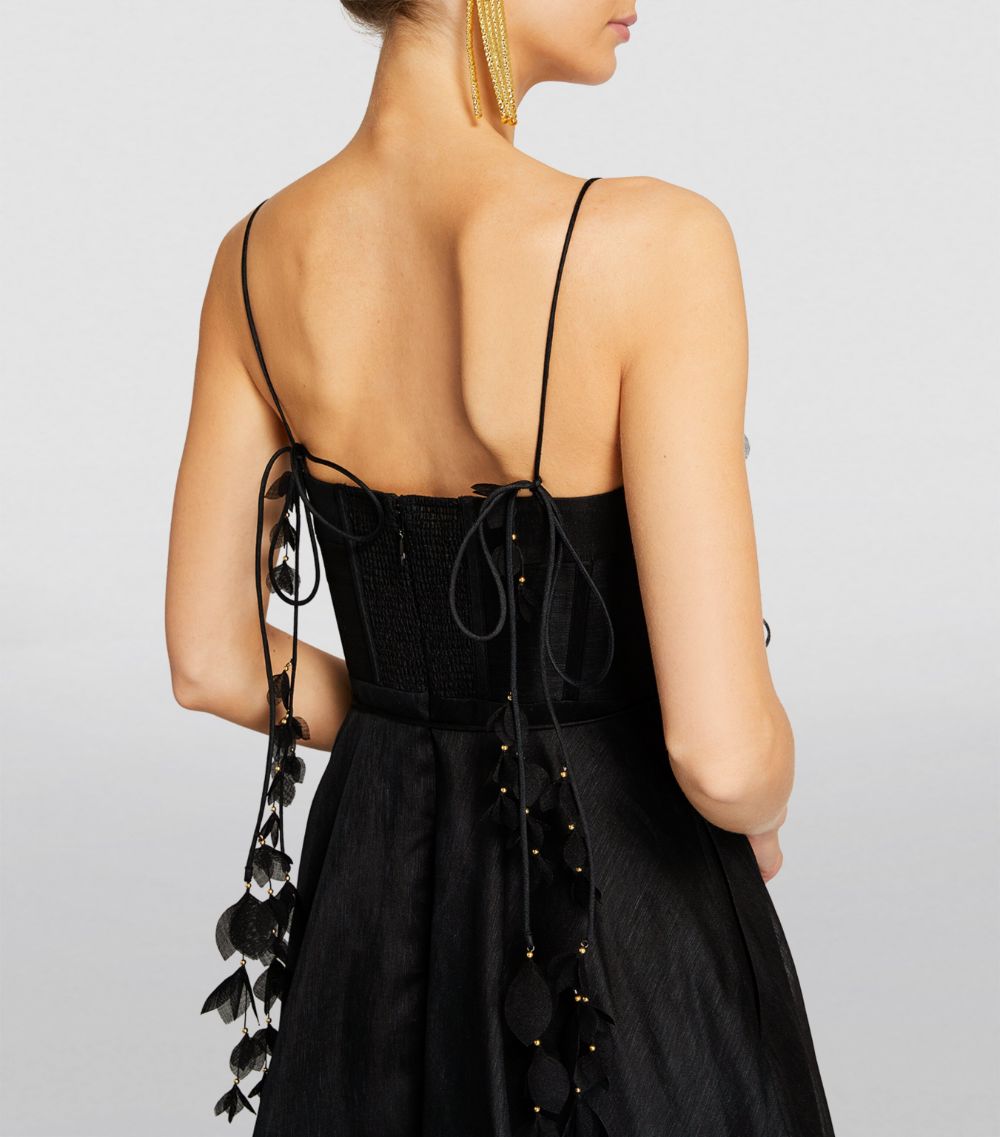 Linen-Silk Corset Midi Dress