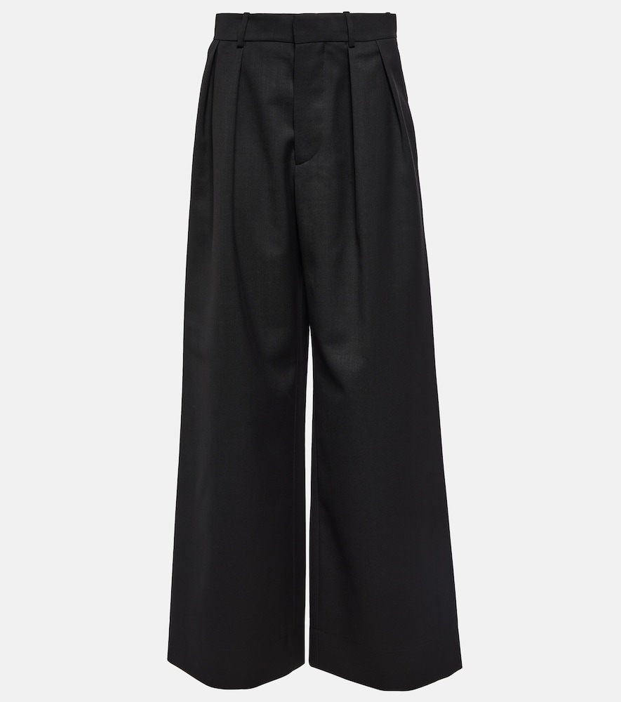 Pleated high-rise wide-leg wool pants