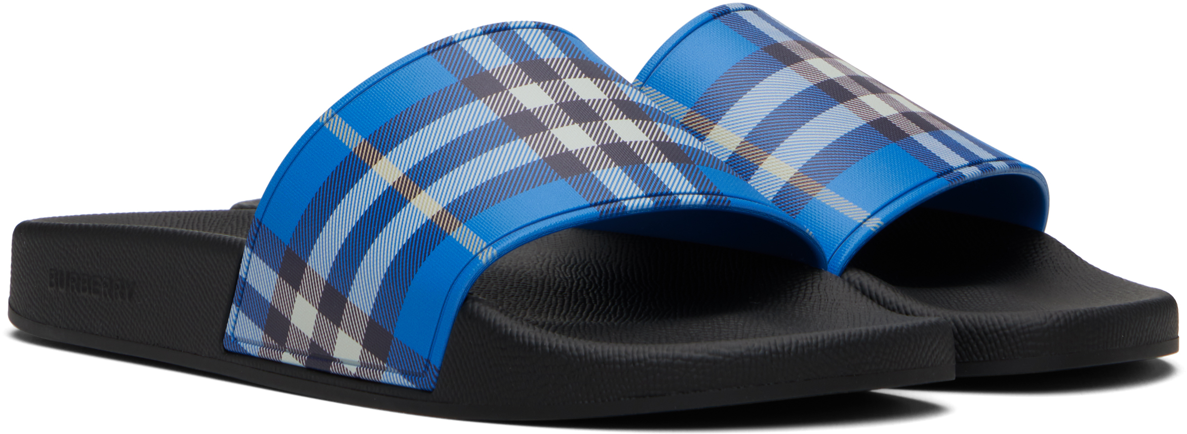 Blue & Black Check Pool Slides