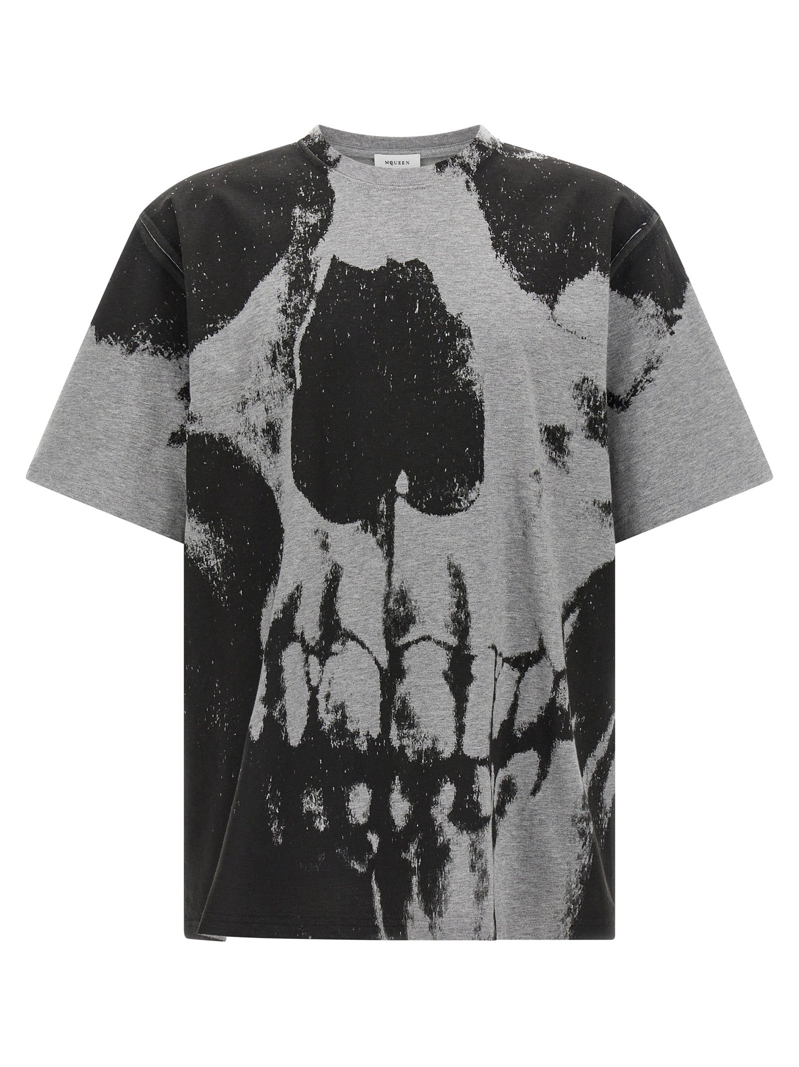 Skull Print Cotton T-Shirt — Gray