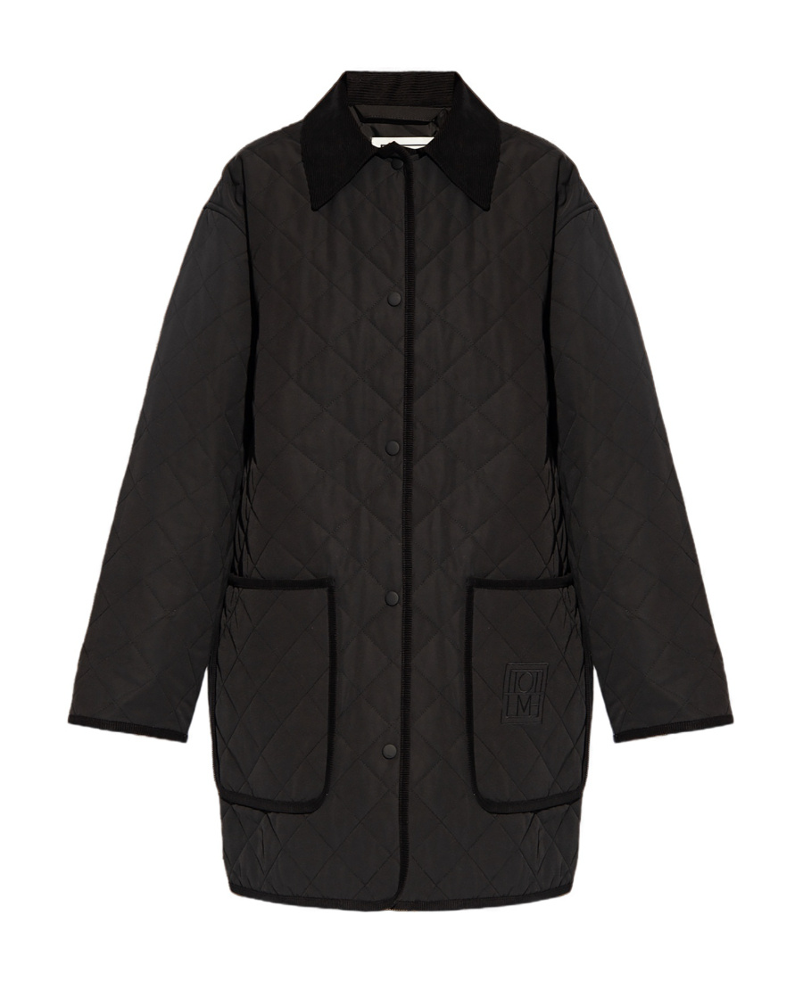 Corduroy-collar quilted jacket