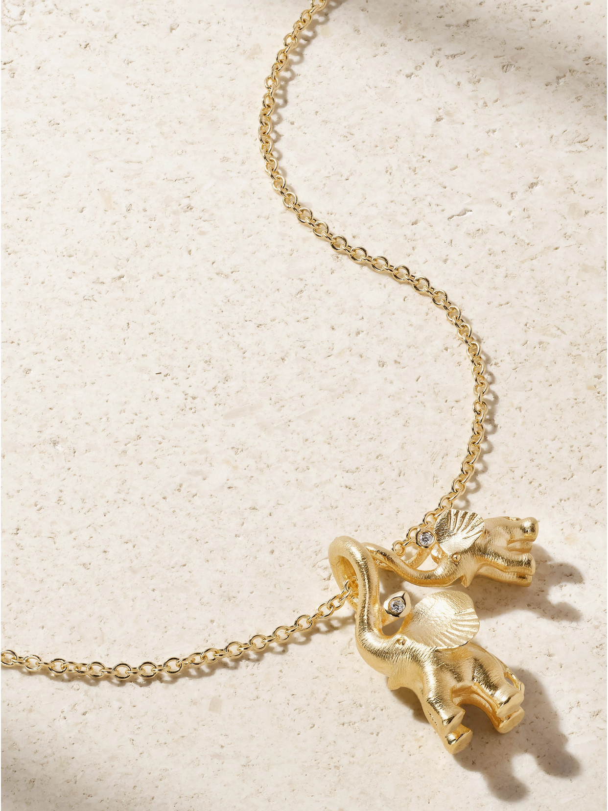 Double Elephant 18-karat Gold Diamond Necklace - One size