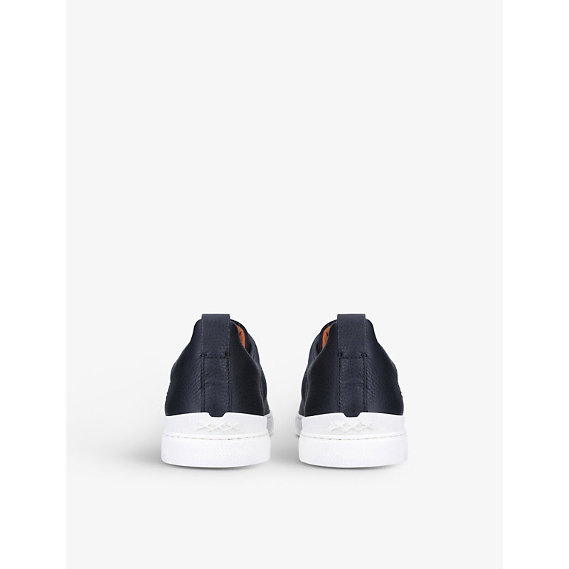 Mens Navy Triple Stitch Leather and Suede Trainers