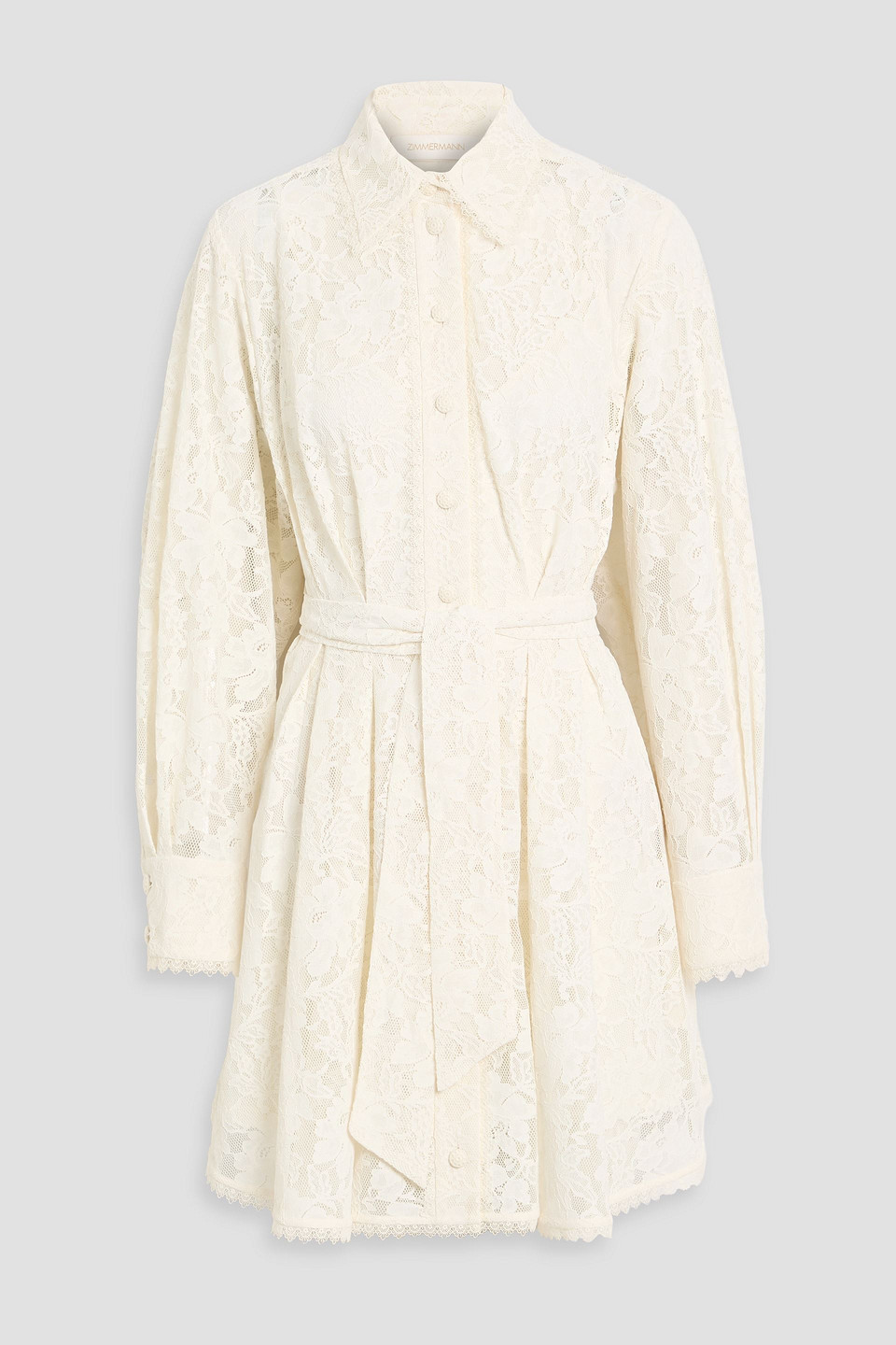 Belted corded lace mini dress - White - 0