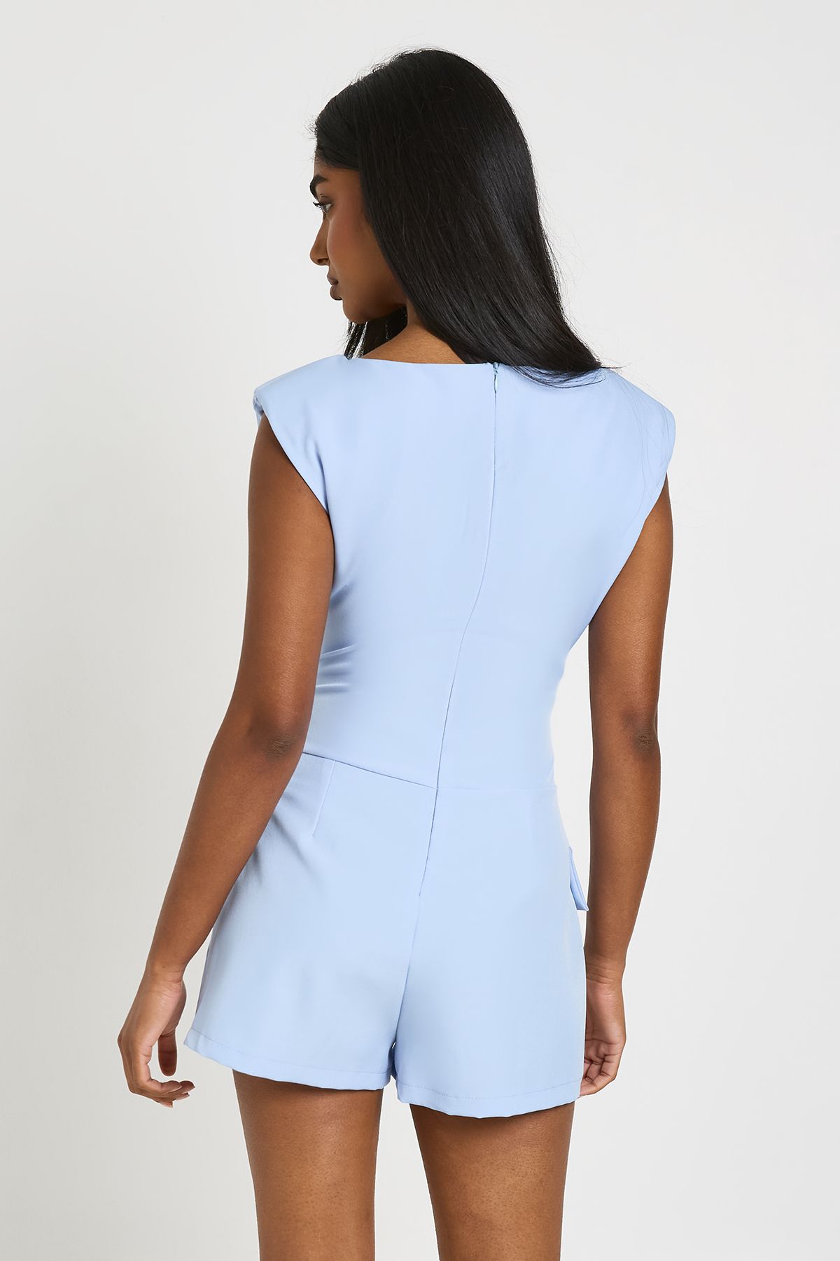 Boohoo Womens Slash Neck Tailored Playsuit - Blue