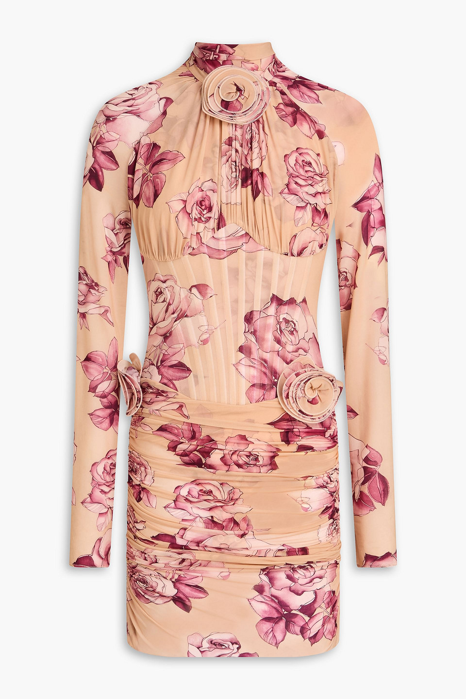 Floral-appliquéd printed cupro-blend jersey mini dress - Neutral - FR 34