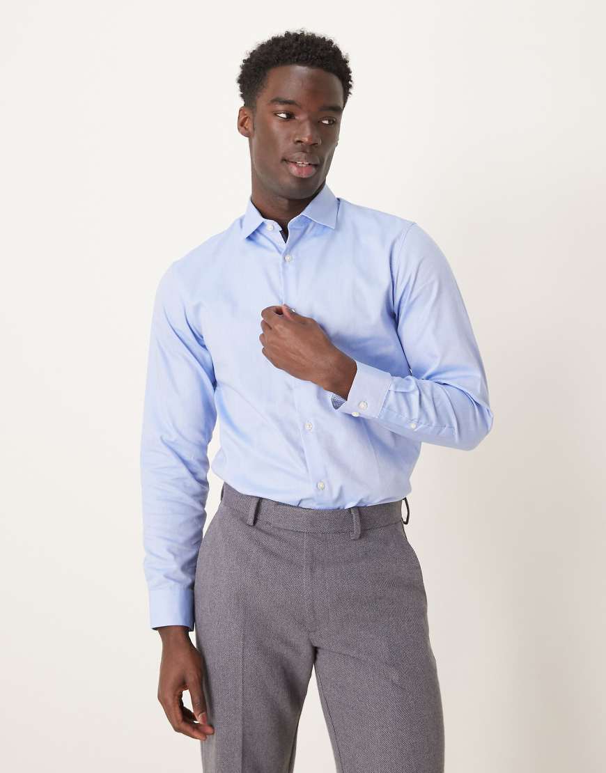 Selected Homme slim fit easy iron smart shirt in light blue
