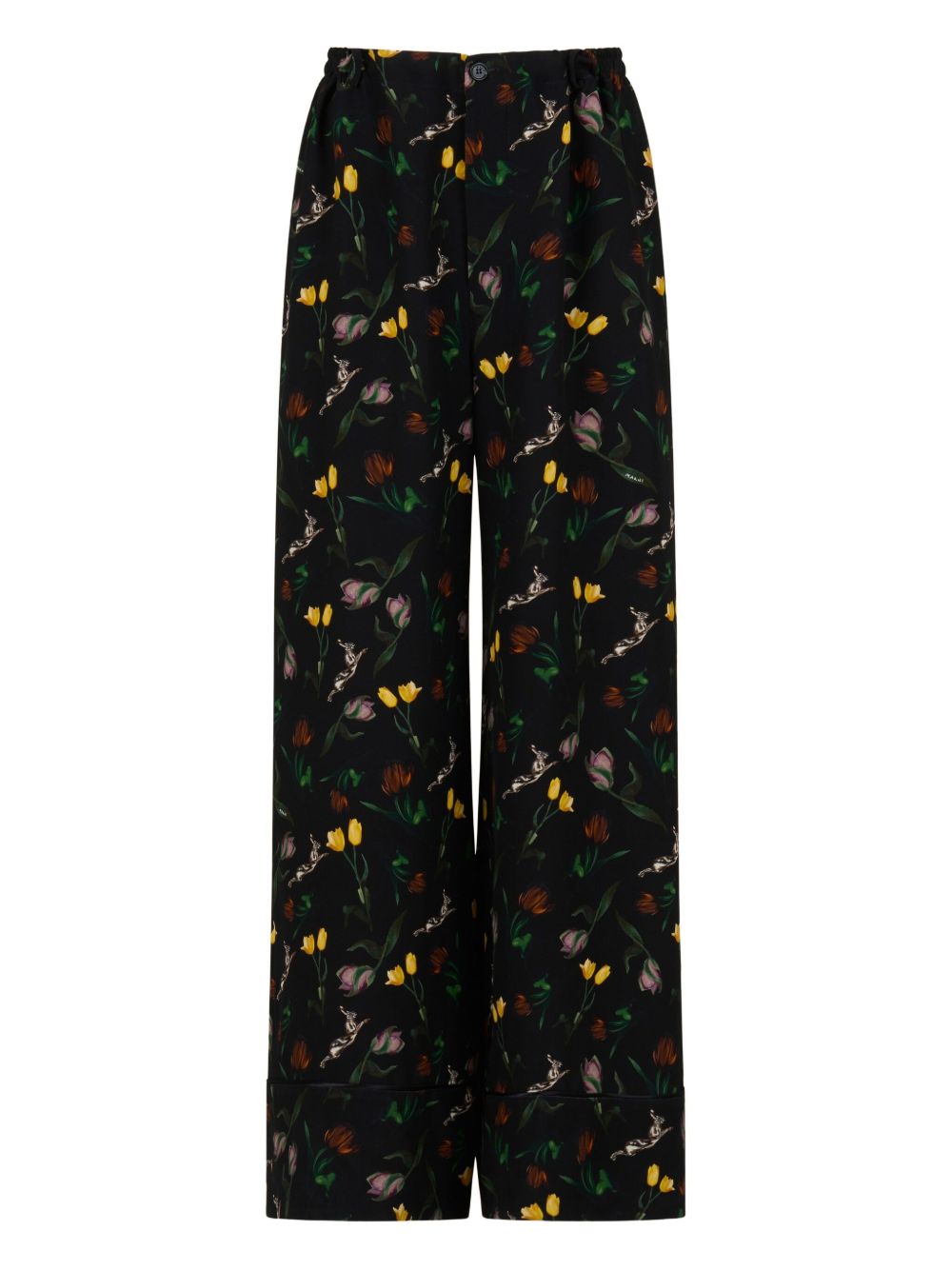 Floral-print wide-leg trousers - Black